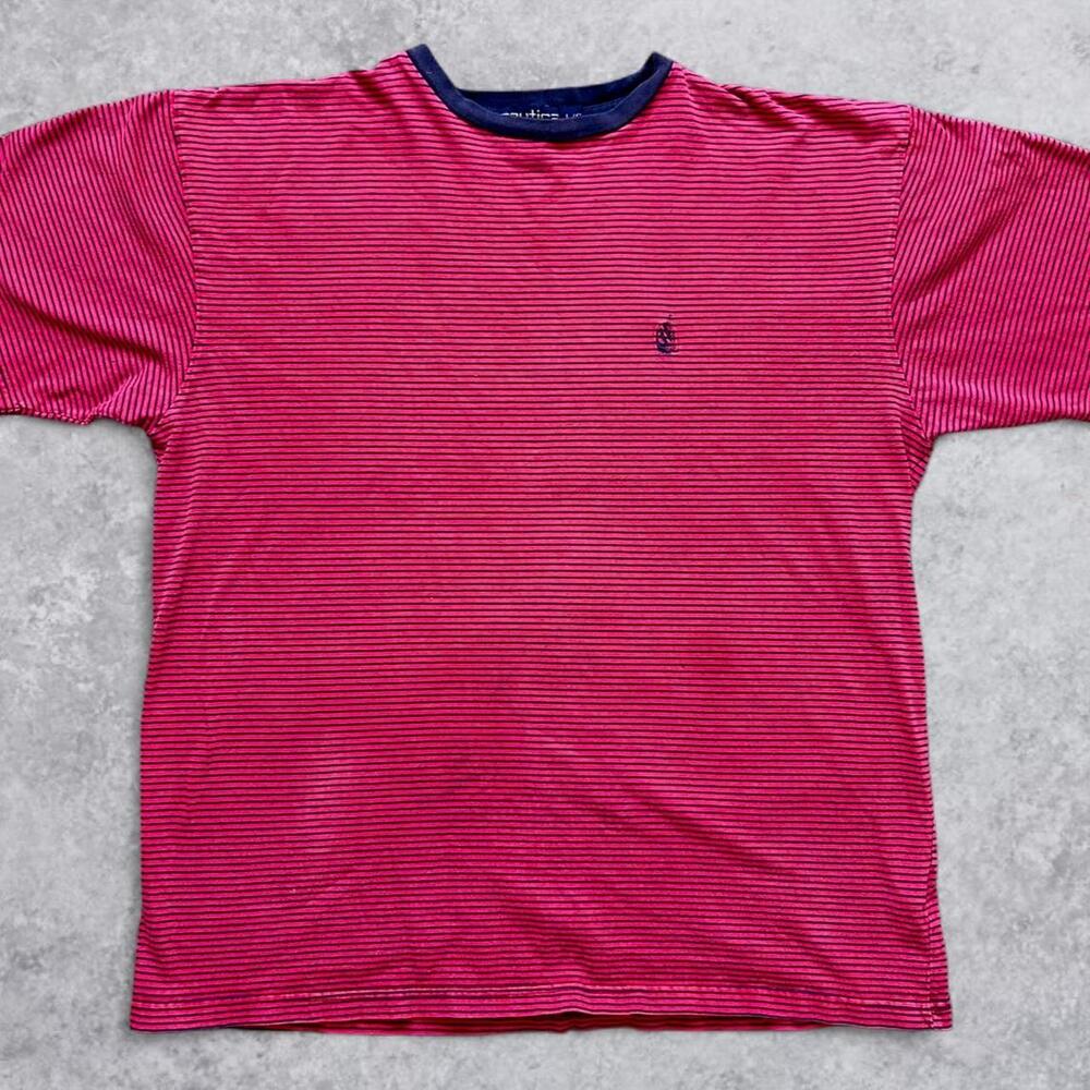 Vintage 90s Nautica Red Blue Striped T Shirt Men’s - Size L